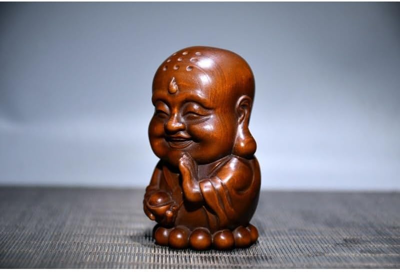 Handcrafted Boxwood Buddhist Monk Statue Decor