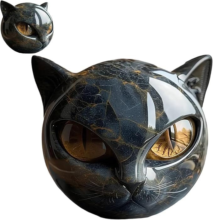 Luxury Black Cat Stone Sculpture Elegant Home Decor Art Piece