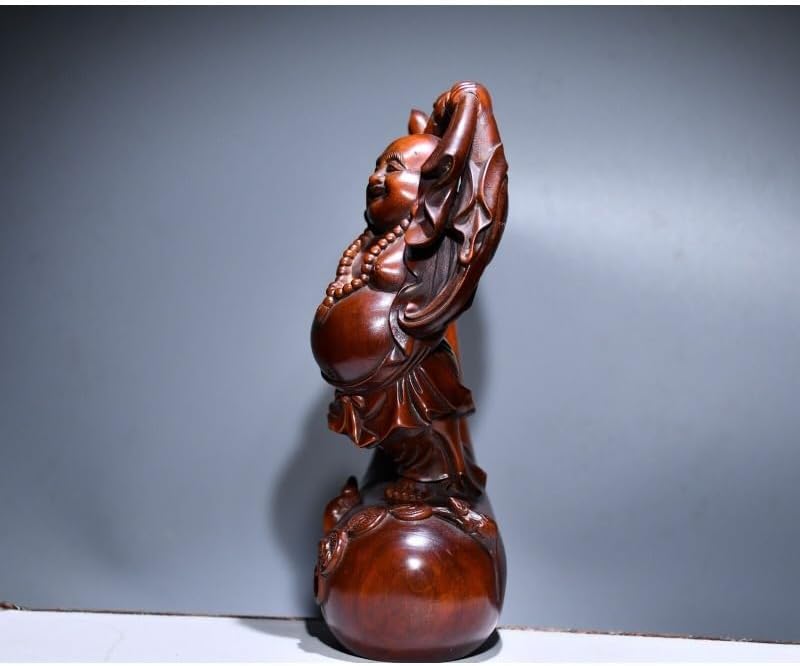 Handcrafted Boxwood Maitreya Buddha Statue Decor