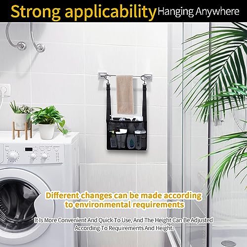 4 Storage Pockets Adjustable Hanging Mesh Shower Caddy Black