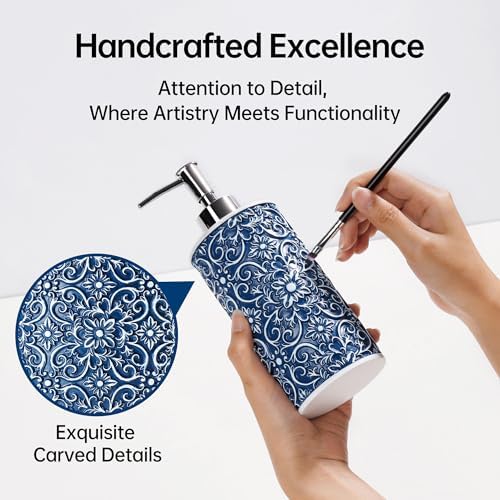 Elegant Floral Pattern Bathroom Accessory Set 5 Pcs Blue