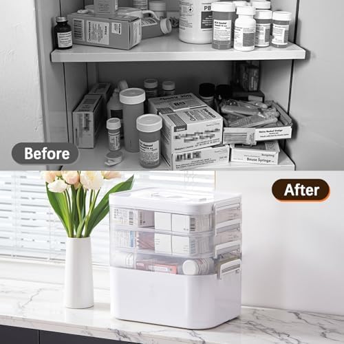4-Tier Portable Medicine Cabinet with Handle and Removable Trays