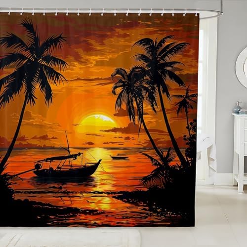 Hawaii Beach Shower Curtain Set with 12 Hooks