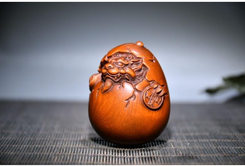 Handcrafted Boxwood Dragon Egg Pixiu Statues Decor
