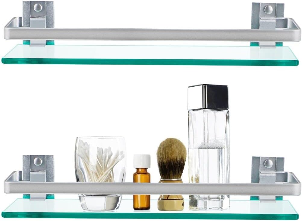 Sanbege 2-Pack Tempered Glass Shelf with Rail