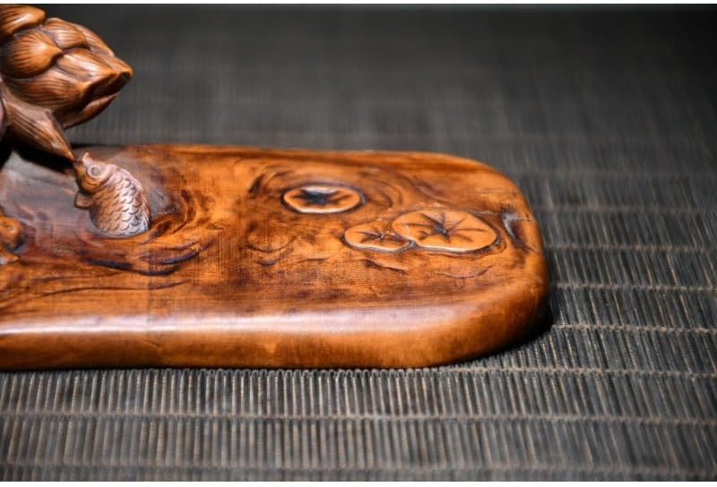 Handcrafted Boxwood Lotus Fish Sculpture Pen Holder