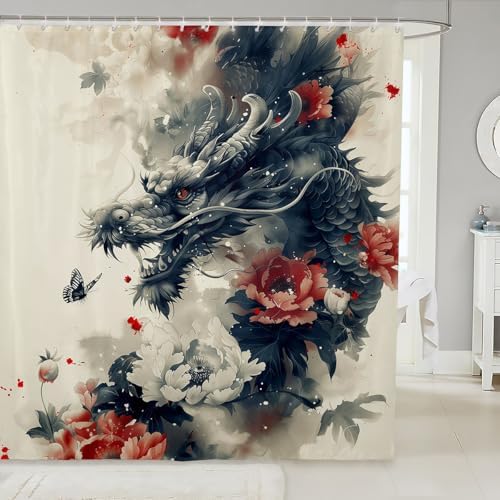 Erosebridal Floral Dragon Shower Curtain Set