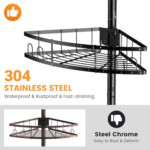 Foukus Tension Pole Shower Caddy Corner Adjustable 4 Tier Organizer