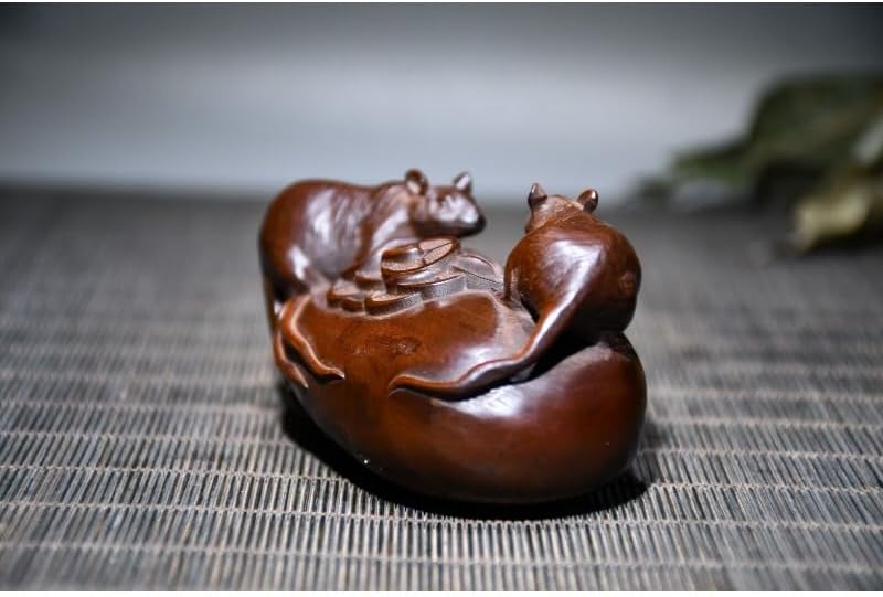 Handcrafted Boxwood Wealth Mouse Sculpture