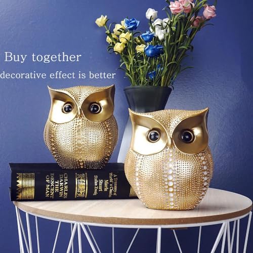 YIKESSHU Gold Owl Sculpture Modern Art Desk Decor
