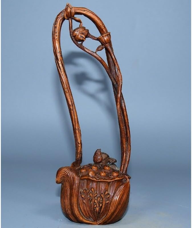 Handcrafted Boxwood Lotus Leaf Teapot Statue Decor 1