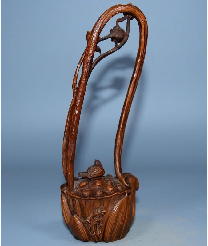 Handcrafted Boxwood Lotus Leaf Teapot Statue Decor 1