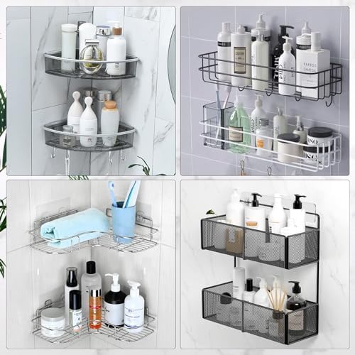 EAGMAK 4 Pack Transparent Shower Caddy Adhesive