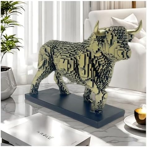 Pixelated Bull Sculpture Statue Living Room Decor