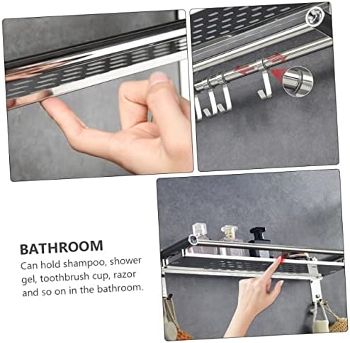 COOLHIYA Toilet Bathroom Storage Rack Non-punch Movable Hook Shampoo Holder