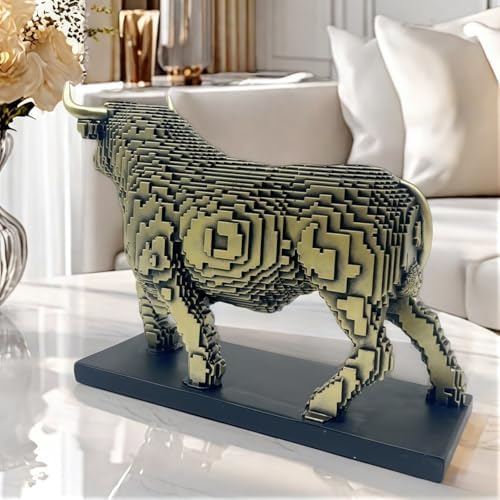 Pixelated Bull Sculpture Statue Living Room Decor