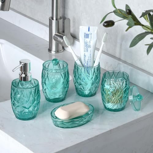 Teal Blue 5pcs Bathroom Accessory Set - Modern Decor
