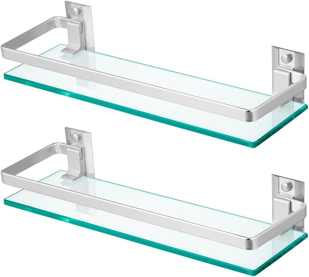 Sanbege 2-Pack Tempered Glass Shelf with Rail