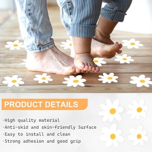 24Pcs White Daisy Non Slip Bathtub Sticker with Scraper 1