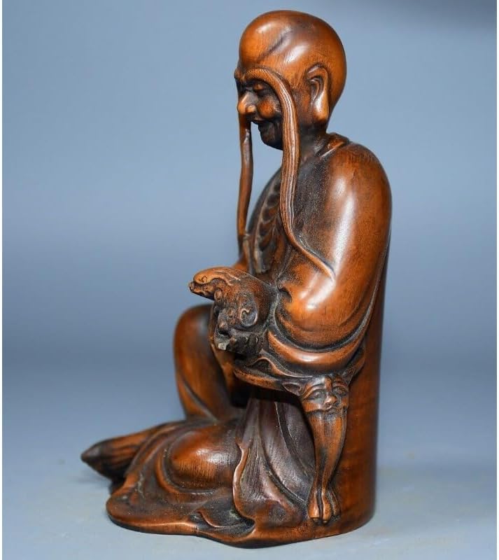 Handcrafted Boxwood Priest Hold Beast Statue Decor