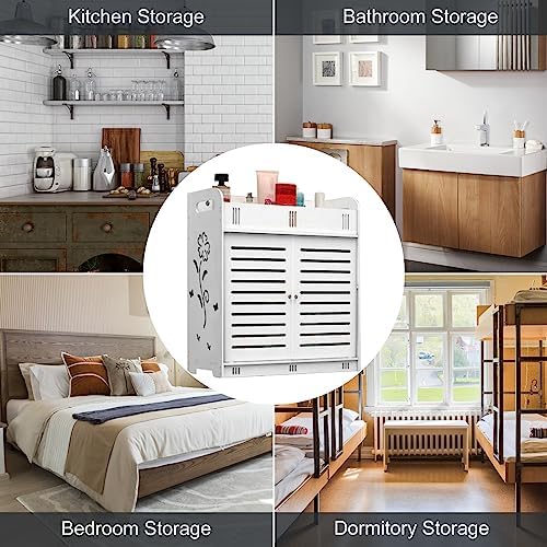 GizmoSynth White Bathroom Cabinet with Hollow Flower Pattern