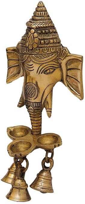 Statuestudio Brass Ganesha Diya Wall Hanging with Bells