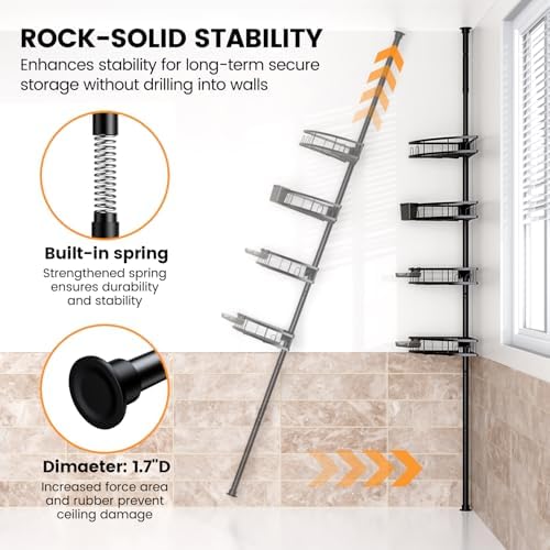 Foukus Tension Pole Shower Caddy Corner Adjustable 4 Tier Organizer
