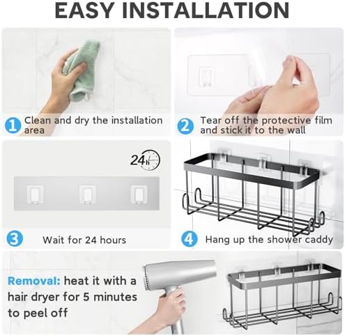 Lsnisni 3 Pack Shower Caddy Adhesive Hooks Clear Waterproof No Drilling