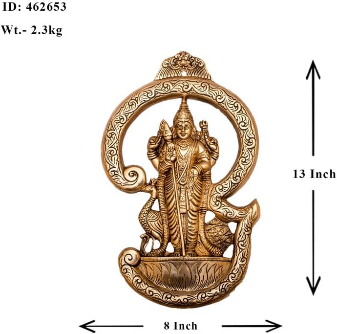 Statuestudio Lord Murugan Wall Hanging Brass Kartikeya Sculpture 13 Inch