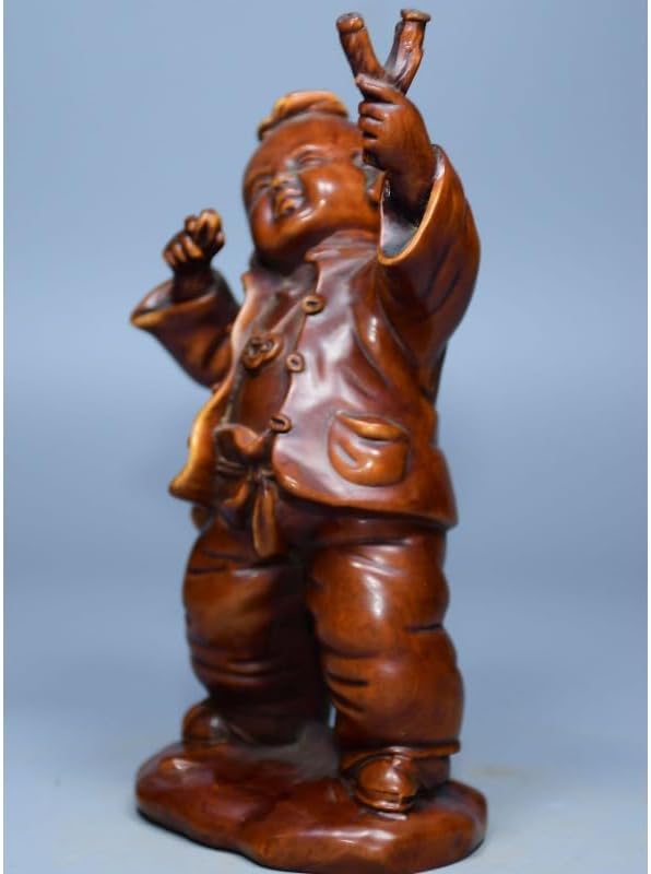 Boxwood Lovable Child Play Stone Ruyi Statues Handmade Decor