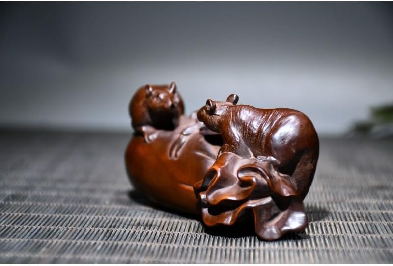 Handcrafted Boxwood Wealth Mouse Sculpture