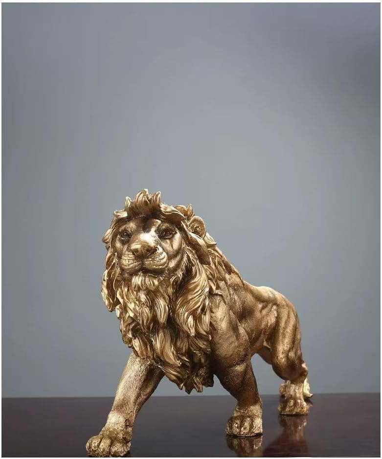 Rekeell Gold Lion Resin Statue - Majestic Home Decor Sculpture