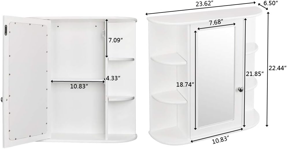 Volowoo Wall Mounted Mirror Cabinet with 3-Tier Storage
