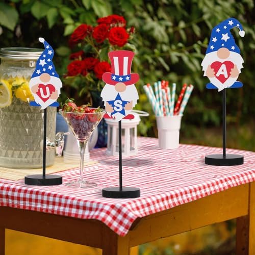 RoseCraft Patriotic Gnome Decorations RedWhiteBlue