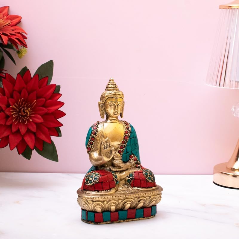 Statuestudio Brass Small Sitting Buddha Statue with Gold Finish