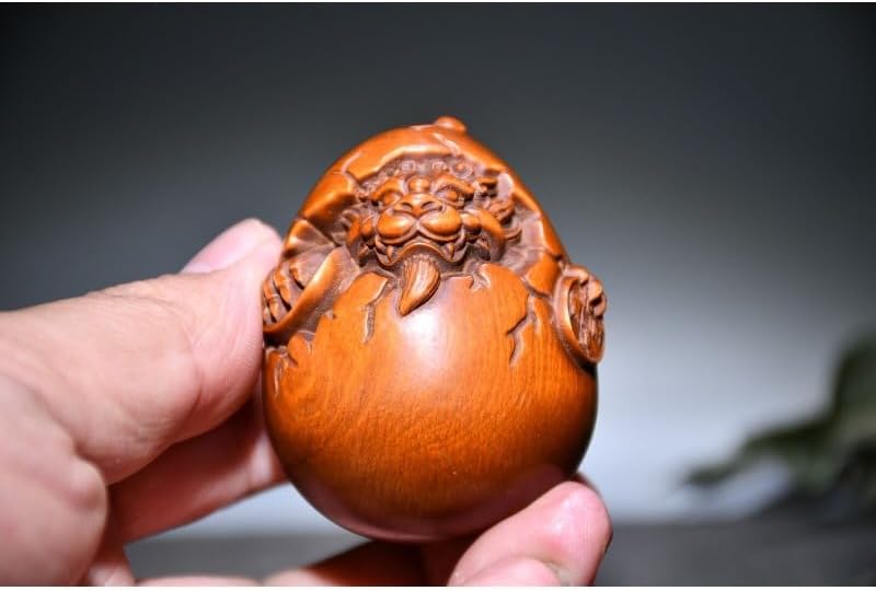 Handcrafted Boxwood Dragon Egg Pixiu Statues Decor