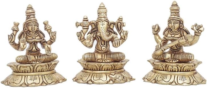 Statuestudio Brass Laxmi Ganesh Saraswati Idol Set