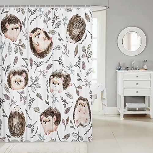Cute Hedgehog Shower Curtain Set with Hooks 72x84