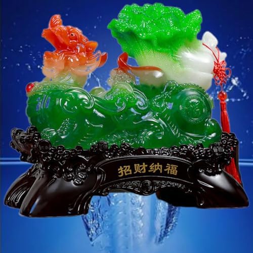 Chinese Feng Shui Resin Wealth Prosperity Jade Cabbage Statue