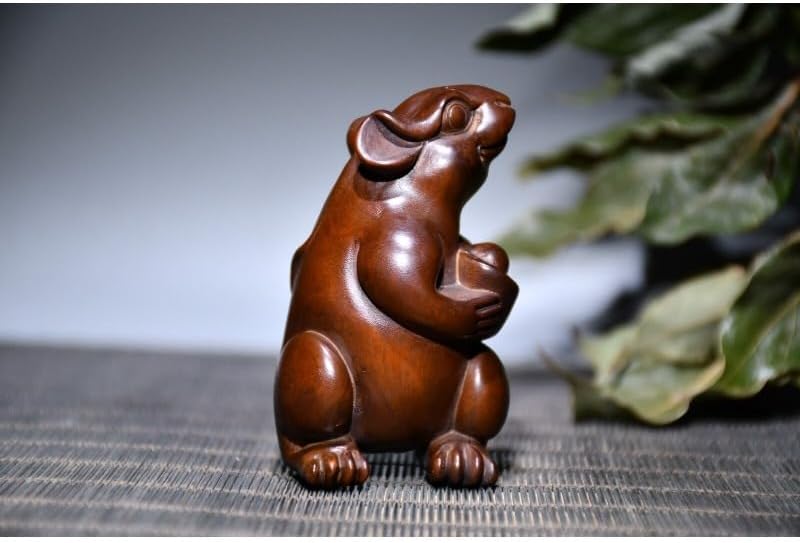 Handcrafted Boxwood Meditating Mouse Statues