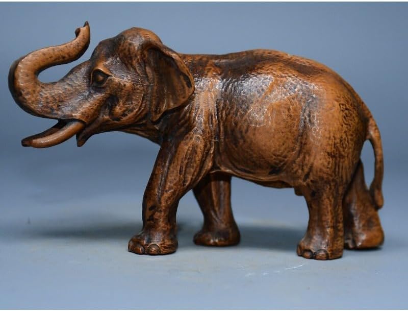 Handcrafted Boxwood Elephant Statue Meditating Decor