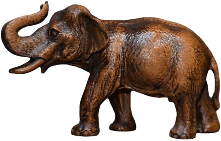 Handcrafted Boxwood Elephant Statue Meditating Decor
