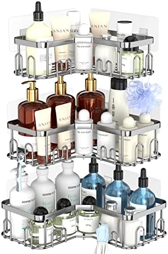 Menbyci 3 Pack Corner Shower Caddy with 18 Hooks