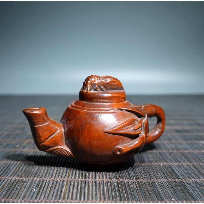 Handmade Boxwood Bamboo Joint Teapot Statue Decor