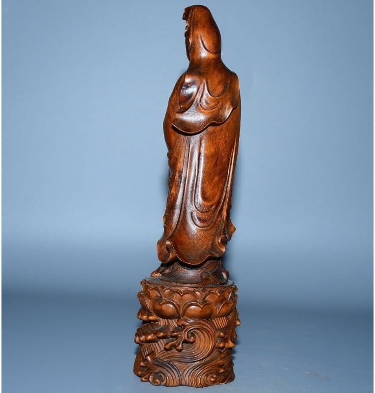 LimpaC Mini Boxwood Kwan-Yin Lotus Flower Statue 1