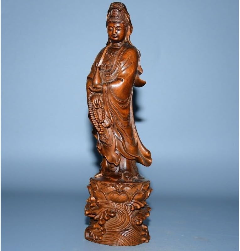LimpaC Mini Boxwood Kwan-Yin Lotus Flower Statue 1