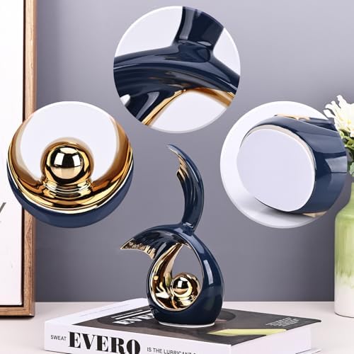 LCCCK Blue Gold Ceramic Abstract Sculpture Decor