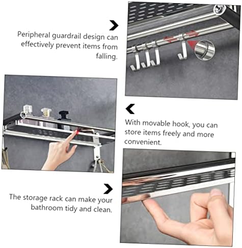 COOLHIYA Toilet Bathroom Storage Rack Non-punch Movable Hook Shampoo Holder