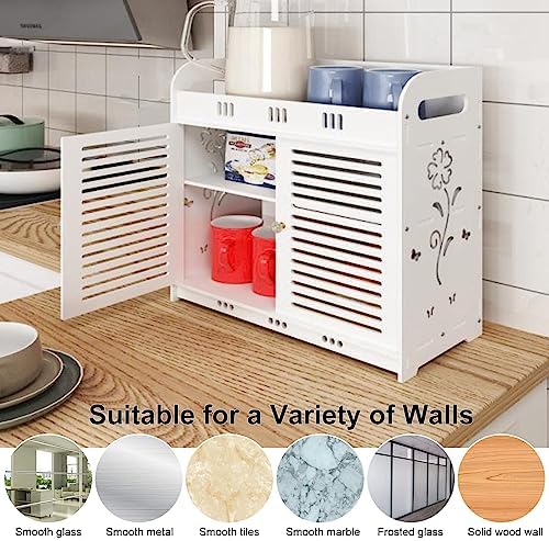 GizmoSynth White Bathroom Cabinet with Hollow Flower Pattern