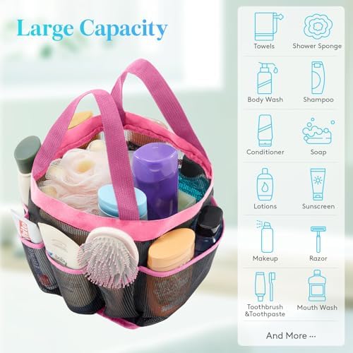 Lifewit Mesh Shower Caddy with 7 Pockets - Pink